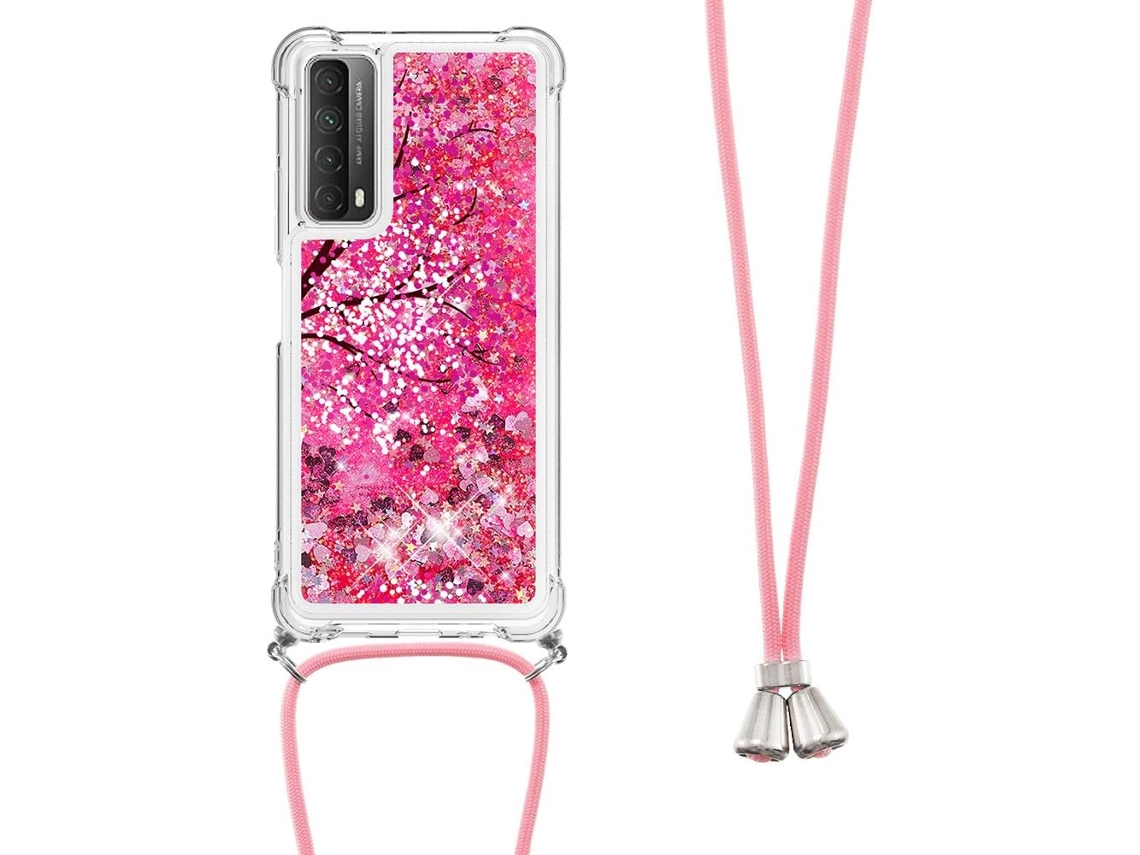 Capa com Cordão Líquido Bordas Fluidas para Huawei Huawei P Smart 2021 HONGWE. Rosa