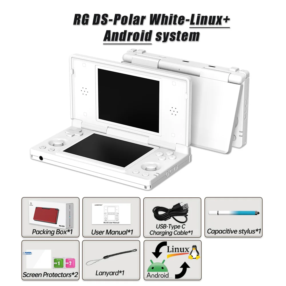 128g com Bolsabranco 64g Linuxrg Ds Consola de Jogos Retro 4 Polegadas Ips Flip Game Player Rgds MDUG