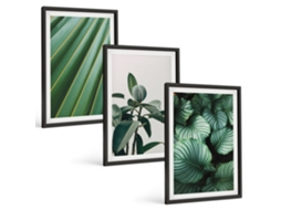 Quadros Decorativos Para Parede Folhas Tropicais Estéticas Moldura Preta Fotos Para O Escritório Espelharte (3 Piezas De 40x60 Cm)