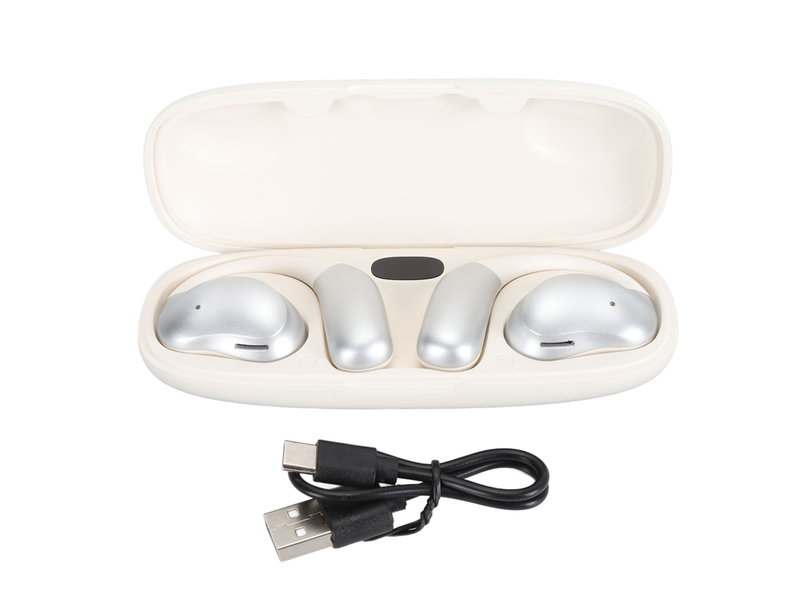 Fones de Ouvido Bluetooth 5.4 Ouvido Aberto Impermeável Ipx7 com Estojo de Carregamento 12h Branco Prata | S/MARCA