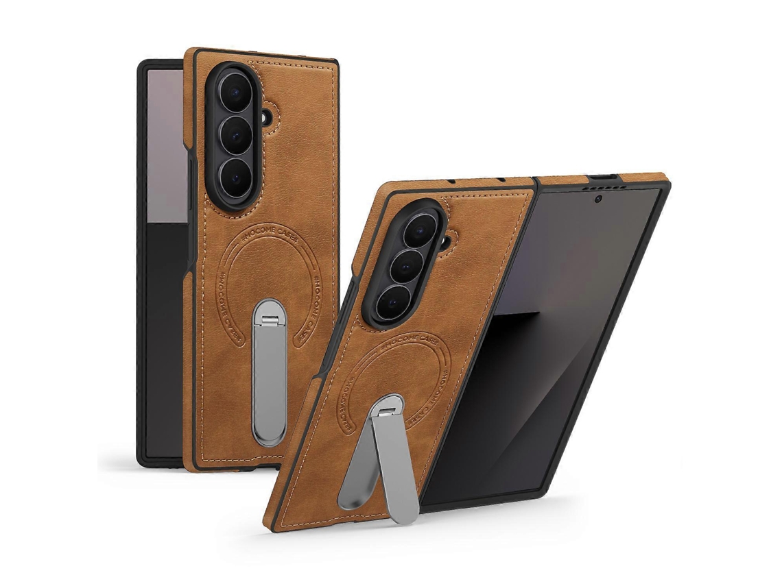 Capa Magnética Tkdaddy Para Samsung Galaxy Z Fold7 5g Com Suporte Giratório E Revestimento De Couro Para Pc, Marrom