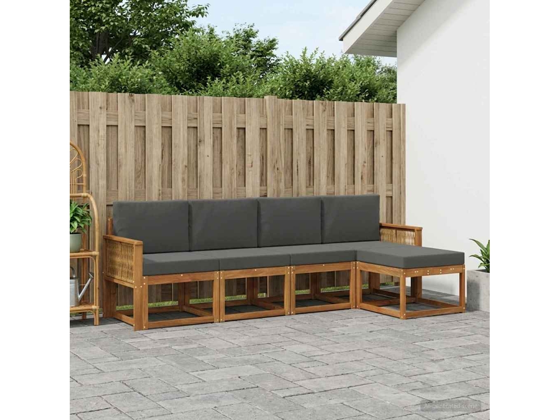 Vidaxl Conjunto De Sofás Para Exterior 5 Unid. Natural E Antracite