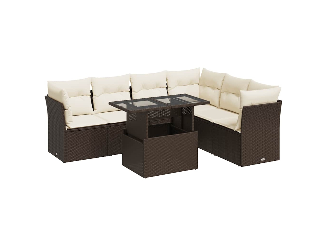 Conjunto de 7 Sofás de Jardim com Almofadões Vime Pe Castanho MAISON EXCLUSIVE (7 pcs)