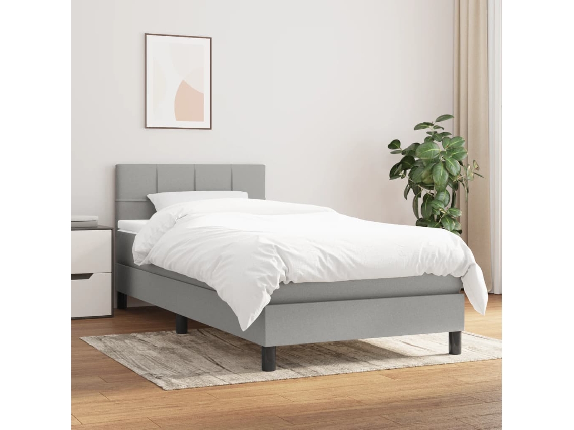 Cama Com Molas/colchão 80x200 Cm Tecido Cinza-claro