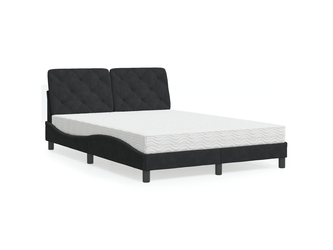 Vidaxl Cama Com Colchão 140x200 Cm Veludo Preto
