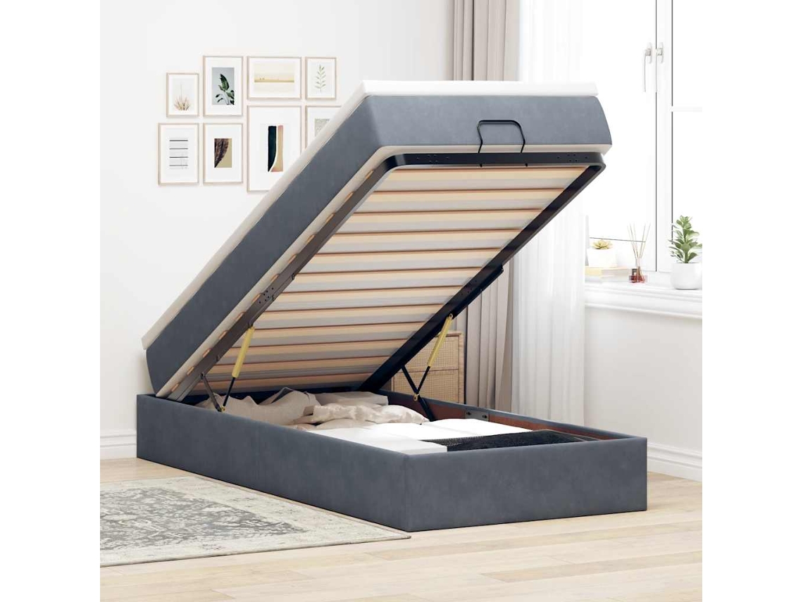 Vidaxl Estrutura De Cama Otomana Com Colchão Cinza Escuro Veludo