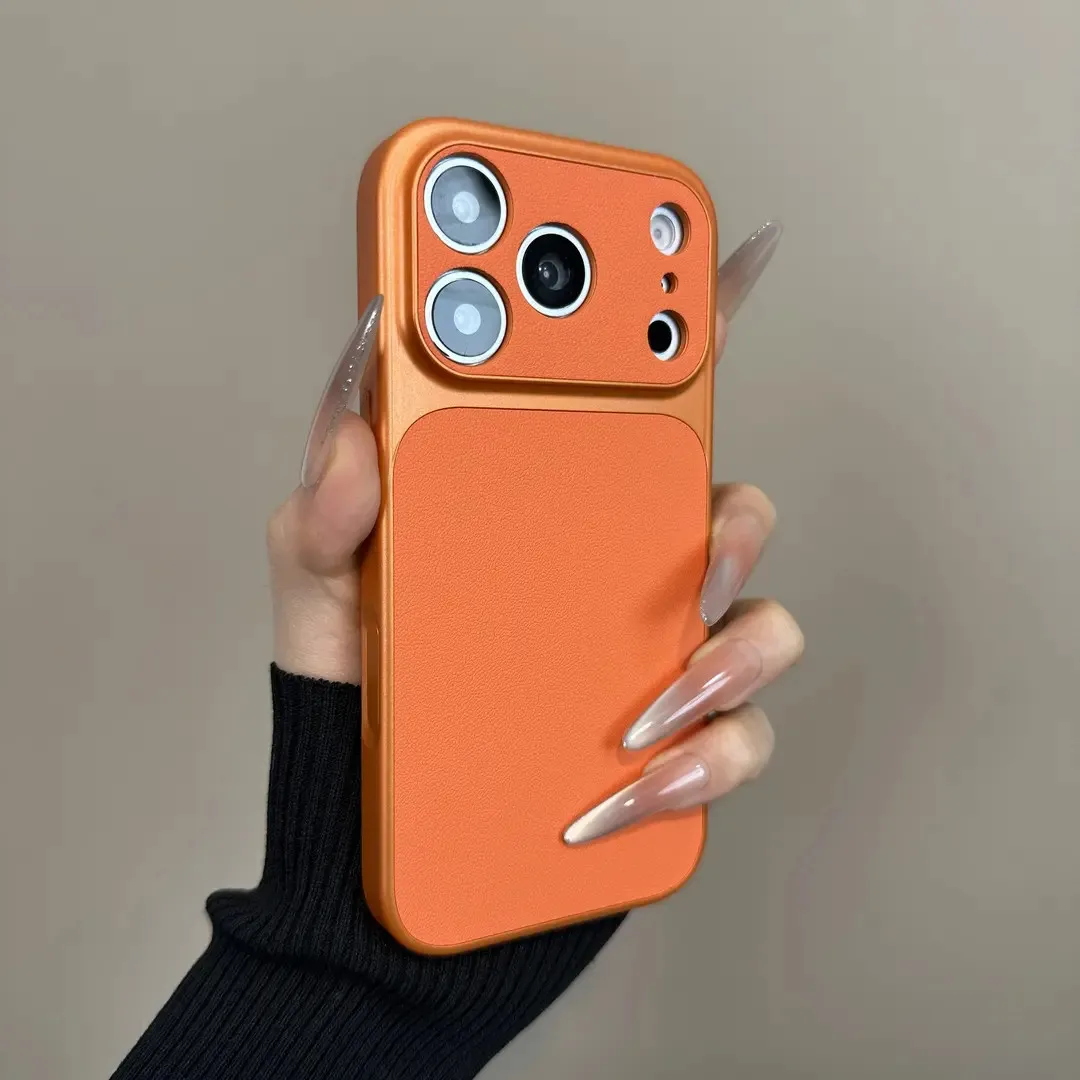 Capa Para Iphone 12 Pro Max (laranja) Com Textura De Couro, Fosca E Resistente A Impactos.