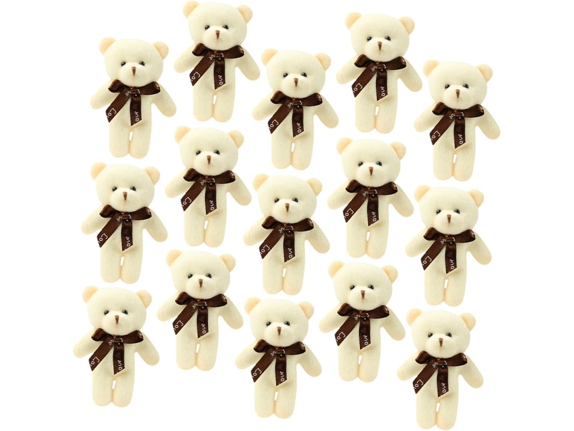 Conjunto De 15 Mini Chaveiros Ursinho Pelúcia Bege, Design Adorável E