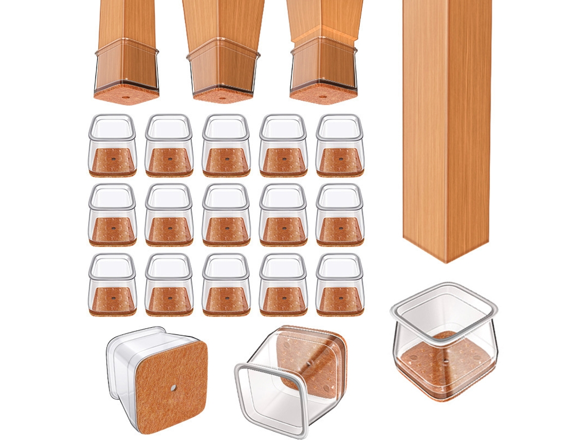 Protetores Quadrados Para Pernas De Cadeira (32 Peças), Silicone Transparente Com Feltro, Protegem Pisos De Madeira