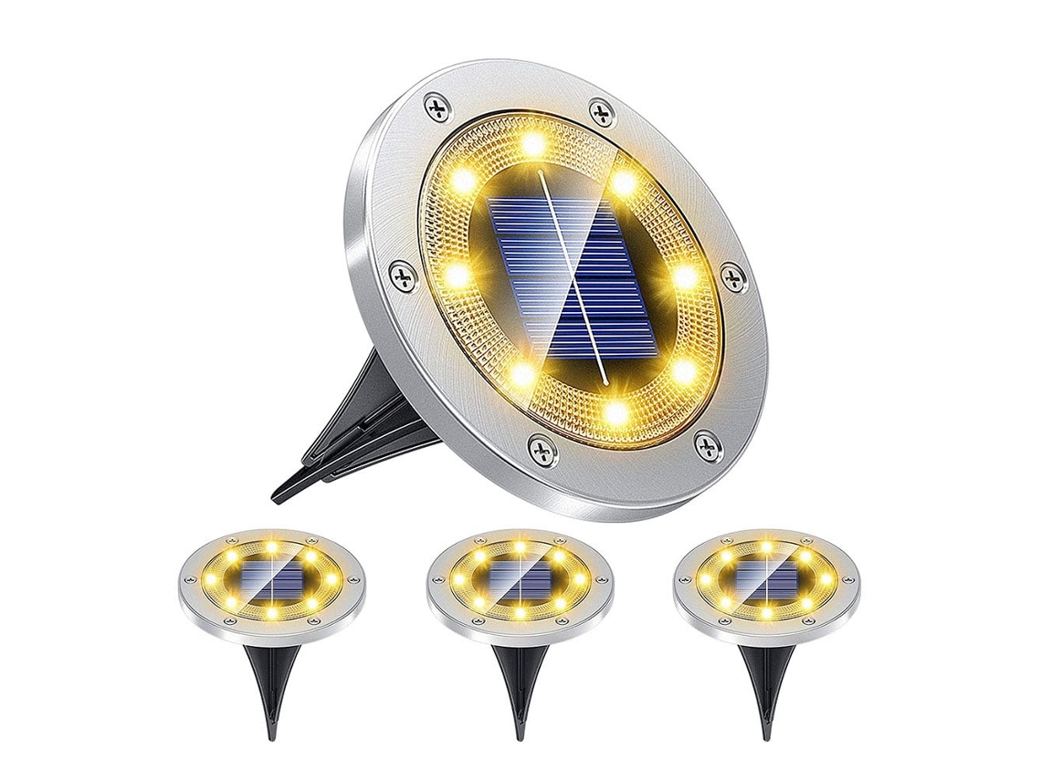 Kit com 4 Luminárias Solar AQUAFORGE, 8 Leds, 6000k, para Jardim e Áreas Externas