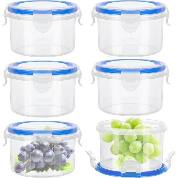 Conjunto De 6 Recipientes Herméticos, Em Polipropileno, 300 Ml, Com Tampa, Transparente, Para Lanches, Ração, Adequado A Geladeira