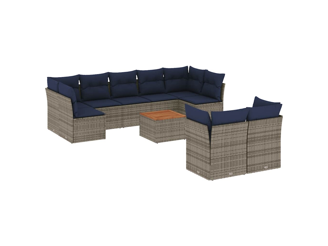 Conjunto de 10 Sofás P/ Jardim C/ Almofadões Vime Pe Cinzento MAISON EXCLUSIVE (10 pcs)