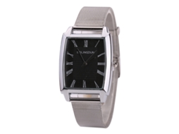 Reloj De Cuarzo Con Correa De Malla Para Hombre Y Mujer Dial Cuadrado Numerales Romanos Plata Negro