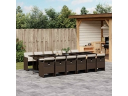 Vidaxl 13 Pcs Conjunto Jantar P/ Jardim C/ Almofadões Vime Pe Castanho