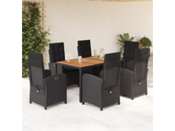 Vidaxl 7 Pcs Conjunto De Jantar P/ Jardim C/ Almofadões Vime Pe Preto