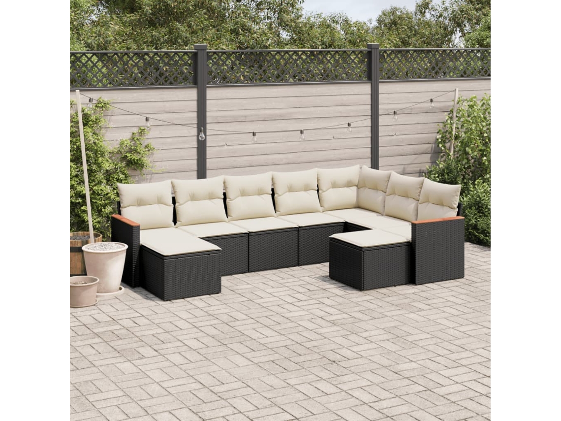 Vidaxl 9 Pcs Conjunto De Sofás P/ Jardim C/ Almofadões Vime Pe Preto