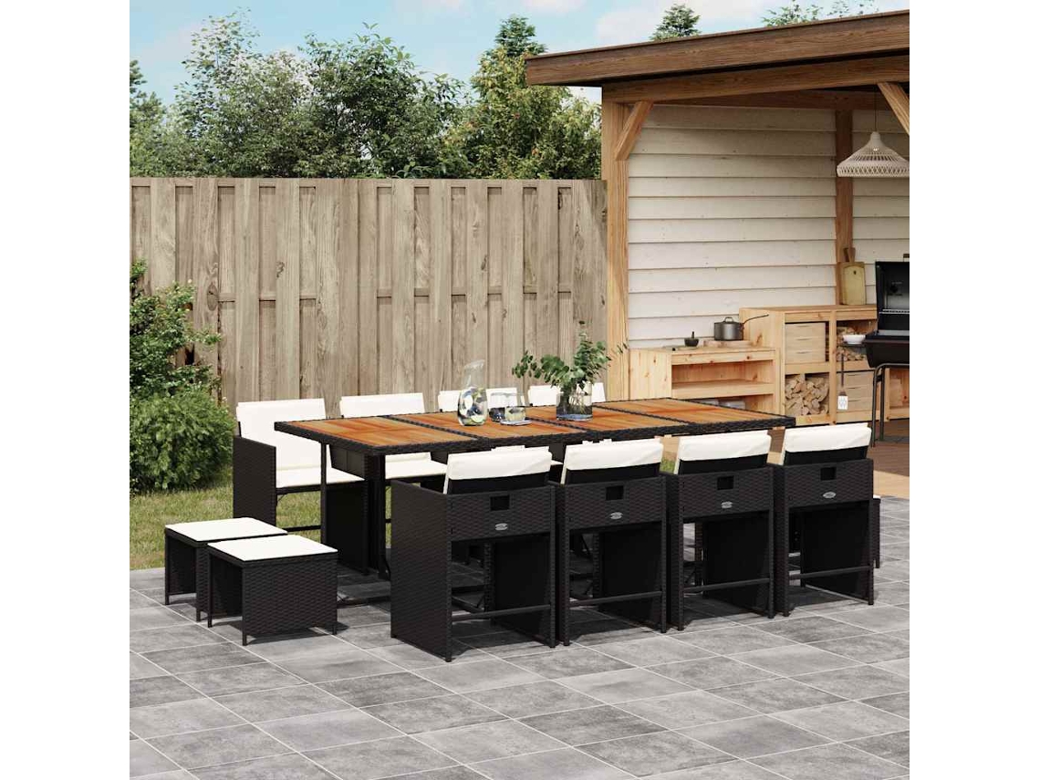Vidaxl 13 Pcs Conjunto De Jantar P/jardim Com Almofadões Vime Pe Preto