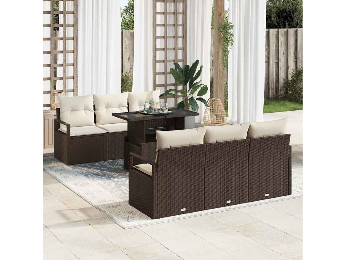 Vidaxl Conjunto De Sofá De Jardim 7 Pcs Castanho Rattan Sintético