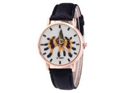 Reloj De Pulsera De Pareja Analógico Con Correa De Cuero Pu Moda Negro