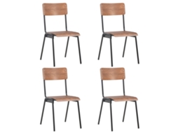 Vidaxl Cadeiras De Jantar 4 Pcs Contraplacado Maciço E Aço Castanho