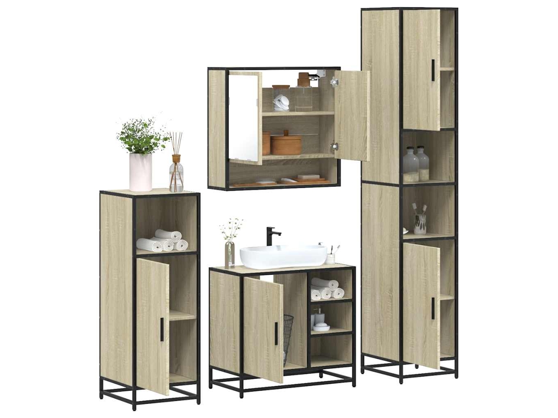 Vidaxl 4 Pcs Conj. Móveis Casa Banho Derivados Madeira Carvalho Sonoma