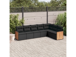 Jogo de Sofá 7 Peças P/ Jardim C/ Almofadões Vime Pe Preto Dkd Home Decor