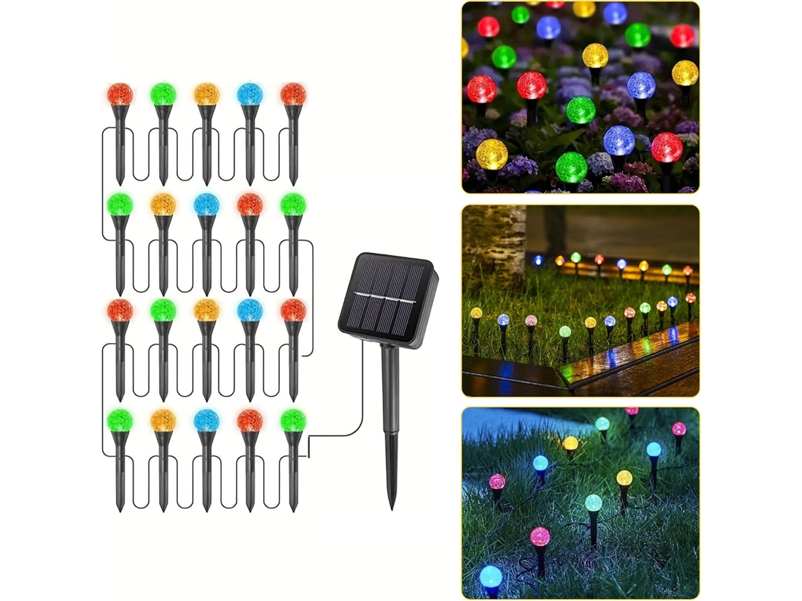 Luz Solar De Jardim 20led, 5m Com 8 Modos E Ip65 - Colorido - Eifson