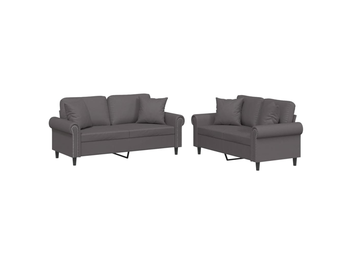Maison Exclusive - 2 Pcs Conjunto De Sofás Com Almofadas Couro Artificial Cinzento