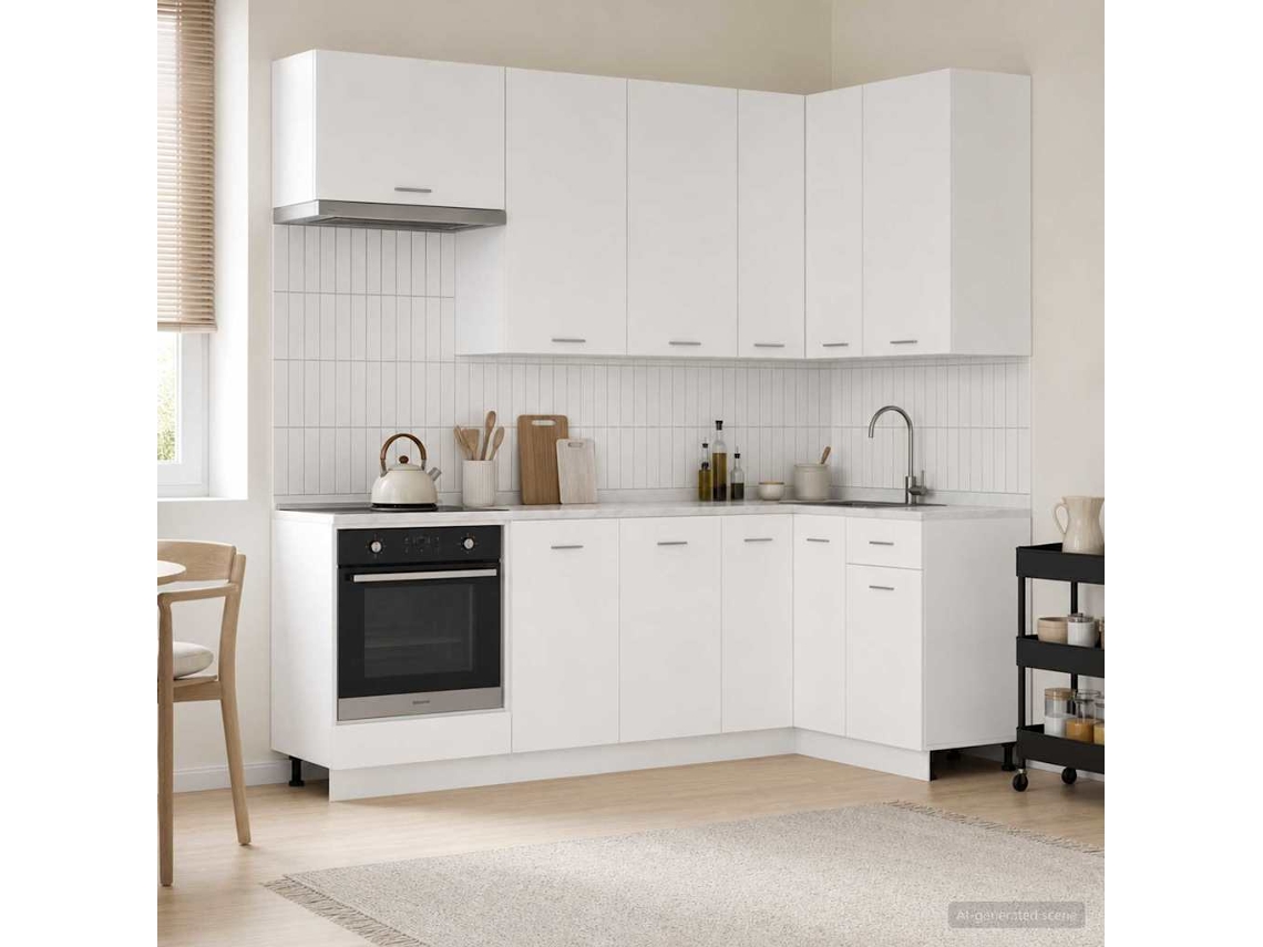 Vidaxl Unidade De Cozinha Lyon 8 Pcs Branco Derivados De Madeira