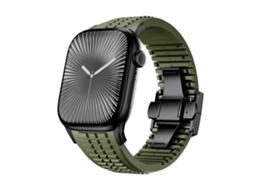 Bracelete para Apple Watch 46/49/45/44mm Silicone com Fivela Dobrável e Textura Serrilhada Preto e Verde XIAOMOYU