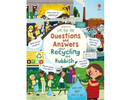 Livro lift-the-flap questions and answers about recycling and rubbish de katie daynes (inglês)