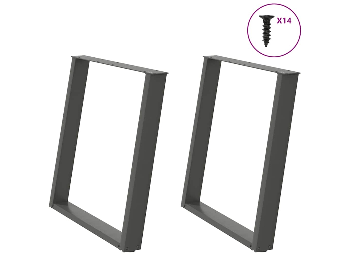 Vidaxl Pés Para Mesa De Jantar Em Formato De U, 2 Peças, Antracite, 70x(72-73) Cm, Aço