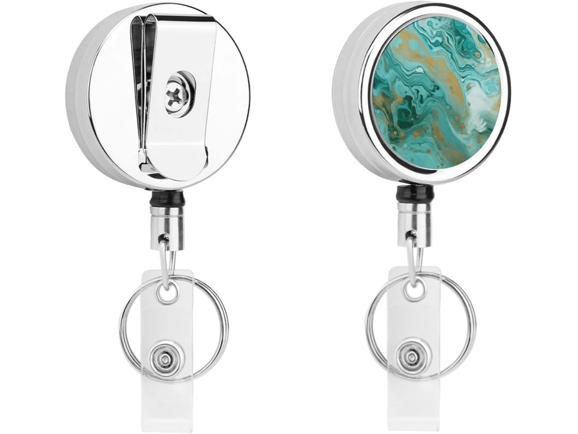 Porta Crachá Retrátil Em Mármore Azul Petróleo E Dourado, Moderno E Durável, Com Cordão De Nylon De 68, 5cm 27, Ideal