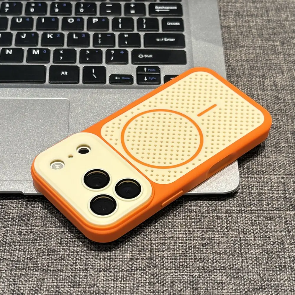 Capa Magnética Para Celular Com Estrutura Em Favo De Mel À Prova De Choque (iphone 12 Pro Max Laranja), Capa Fosca Macia.