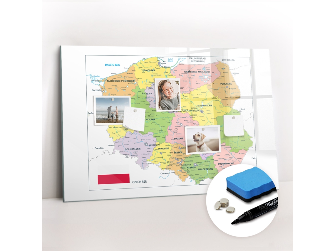 Quadro De Vidro Magnético Mapa Da Polónia Para A Sala De Estar Espelharte (90x60 Cm)