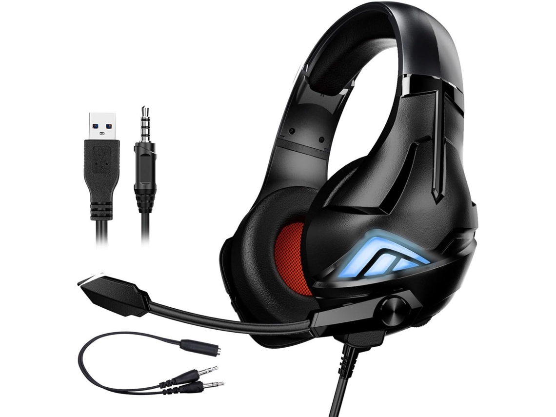 Fone de Ouvido Gamer com Microfone, Cancelamento de Ruído e Led SFUSHOS