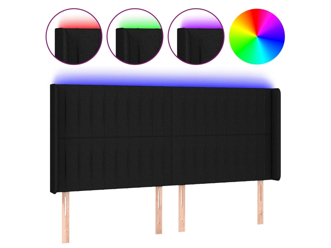 Led Headboard, Led Headboards Vidaxl Preto Tecido (163 X 16 X 118/128 Cm)