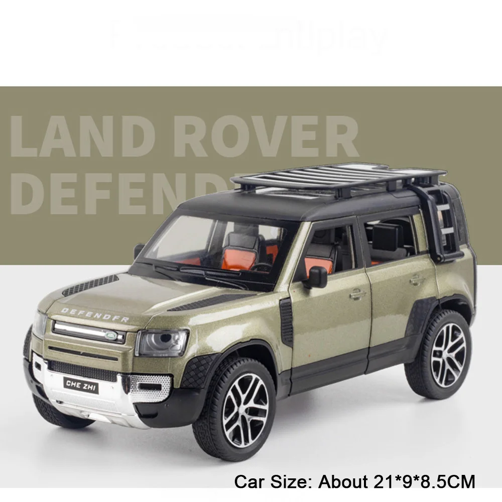 (defender Verde) Miniatura De Carro Em Escala 1:24, Com Funções De Som E Luz, Feita De Metal, Adequada Para Crianças.