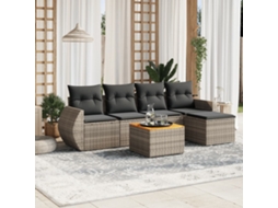 Vidaxl 6 Pcs Conjunto Sofás De Jardim Com Almofadões Vime Cinzento