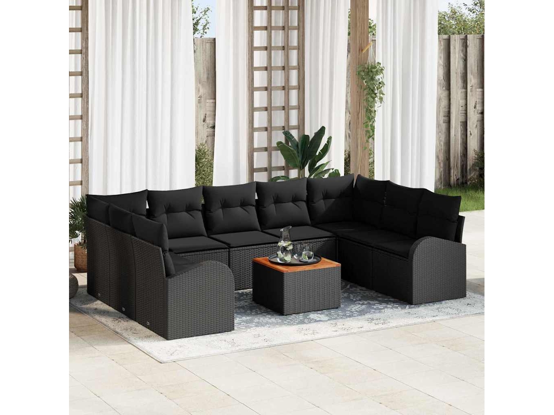 Vidaxl Conjunto de Sofá de Jardim 10 Pcs Preto Vime Pe