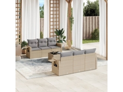 Vidaxl 7 Pcs Conjunto De Sofás P/ Jardim Com Almofadões Vime Pe Bege
