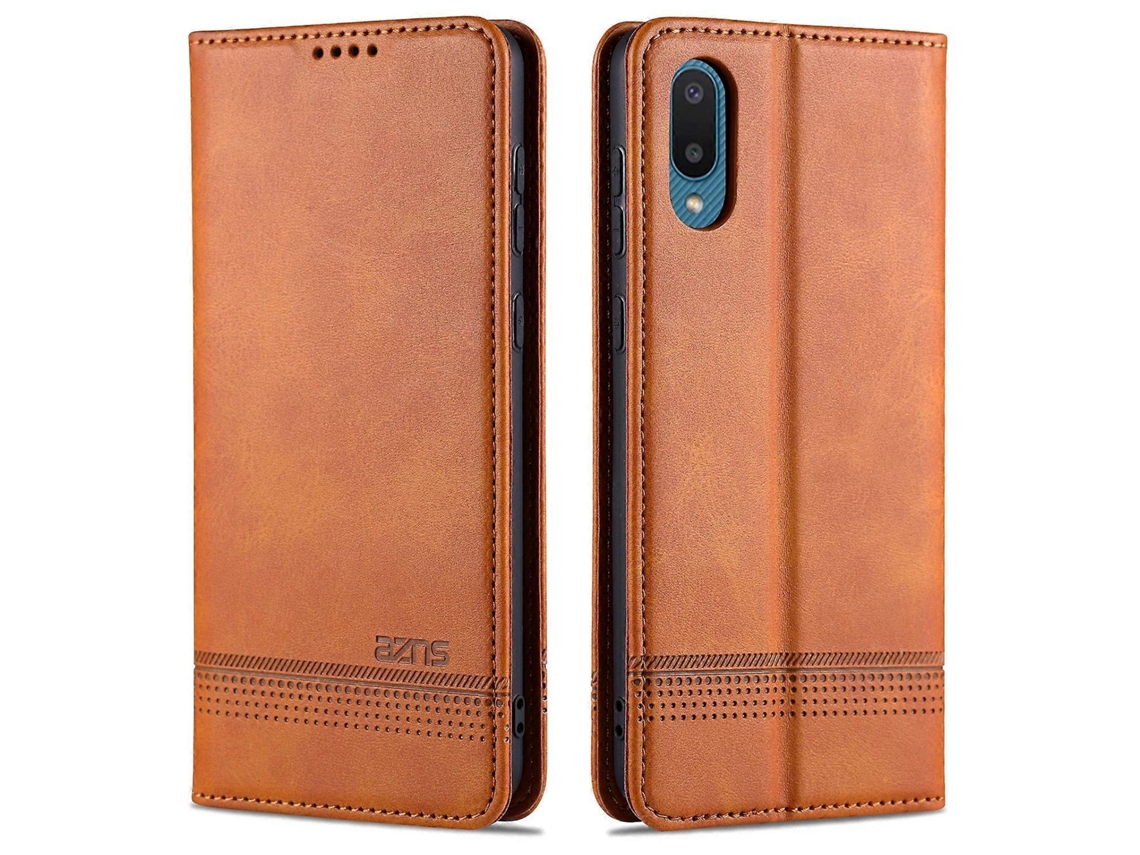 Capa De Couro Azns Com Textura De Bezerro E Fecho Dobrável Horizontal, Com Compartimentos Para Cartões, Suporte E Carteira, Para Samsung Galaxy M02 (v