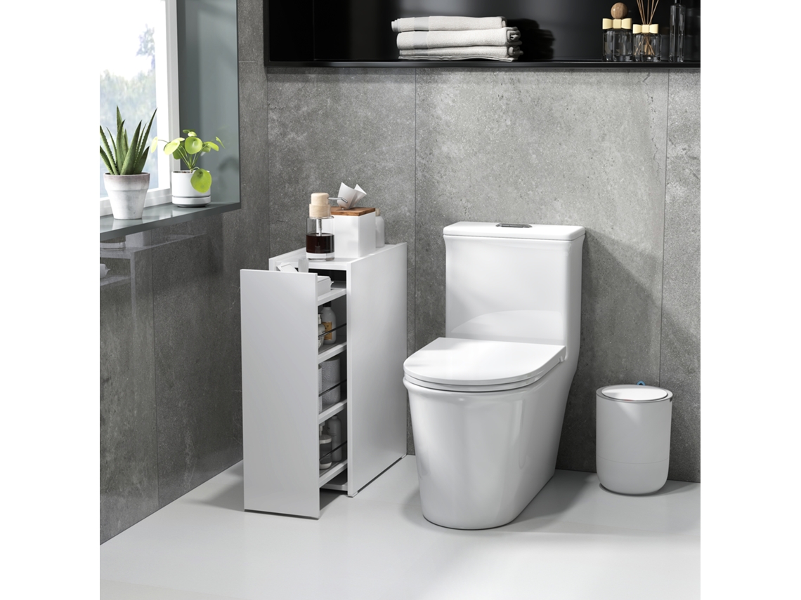 Móvel de banheiro estreito com rodas, prateleira de nicho e 3 gavetas profundas, ideal para espaços pequenos, 47 x 25 x 66,5 cm, branco Liptaptyn