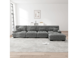 Sofá Modular De 4 Lugares Em Forma De L, Com Otomano Móvel E Combinação Diy Chenille Cinzento Mobrio