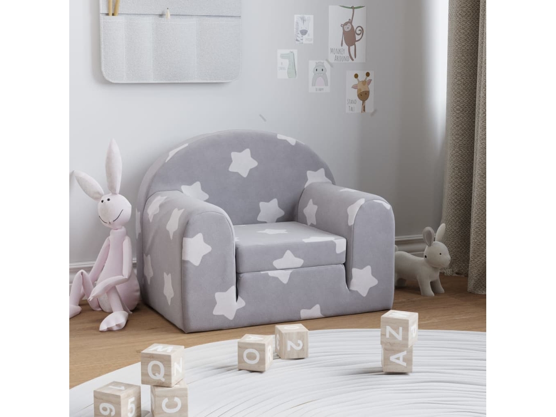 Vidaxl Sofá-cama Infantil C/ Estrelas Pelúcia Macia Cinzento-claro