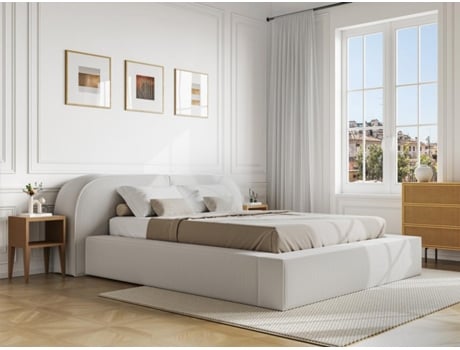 Cama com cofre LIRABA Vente-unique Creme 180x200 cm - Com colchão - Com sommier
