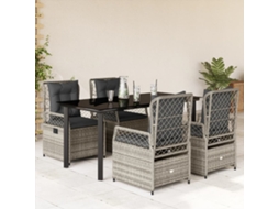 Vidaxl 5 Pcs Conjunto De Jantar P/ Jardim C/ Almofadões Vime Pe Cinza