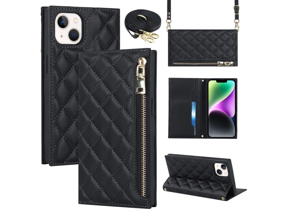 Capa Pega Paraapple Para Iphone 14 Plus Pele Sintética Preto