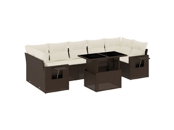 Conjunto de 8 Sofás de Jardim com Almofadões Vime Pe Castanho MAISON EXCLUSIVE (8 pcs)