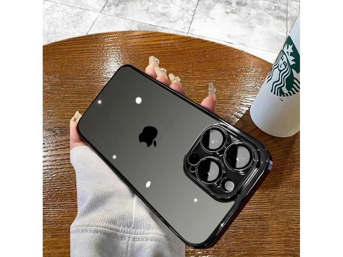 Capa Preta Rígida Eletroplaqueada Ultrafina Com Protetor De Lente Transparente Para Iphone 17.